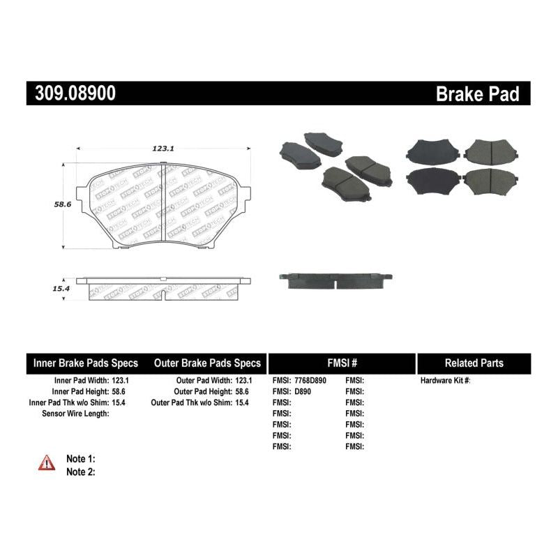 StopTech Performance 01-05 Miata w/ Sport Suspension Front Brake Pads D890-Brake Pads - Performance-Stoptech-STO309.08900-SMINKpower Performance Parts