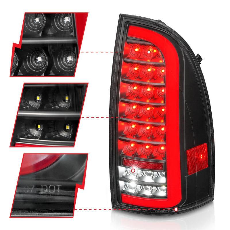 ANZO 05-15 Toyota Tacoma Full LED Tail Lights w/Light Bar Sequential Black Housing Clear Lens-tuningsupply.com