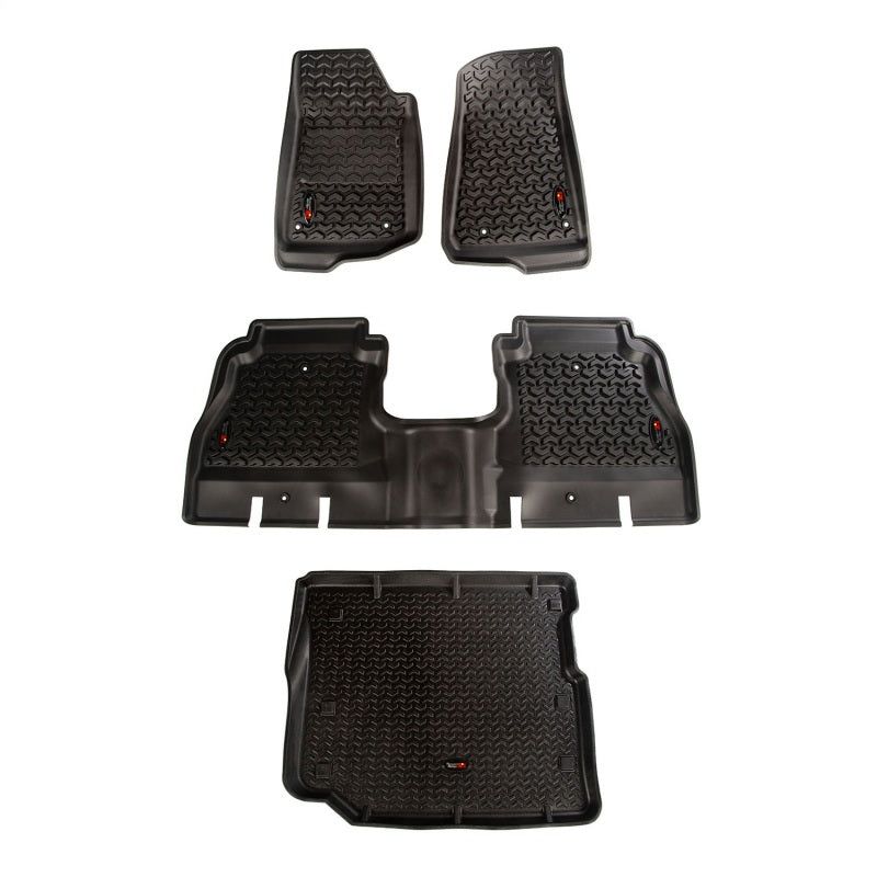 Rugged Ridge Floor Liner Front/Rear/Cargo Black 18-21 Jeep Wrangler JL 4 Dr (Excl. 4XE Models)-Floor Mats - Rubber-Rugged Ridge-RUG12988.05-SMINKpower Performance Parts