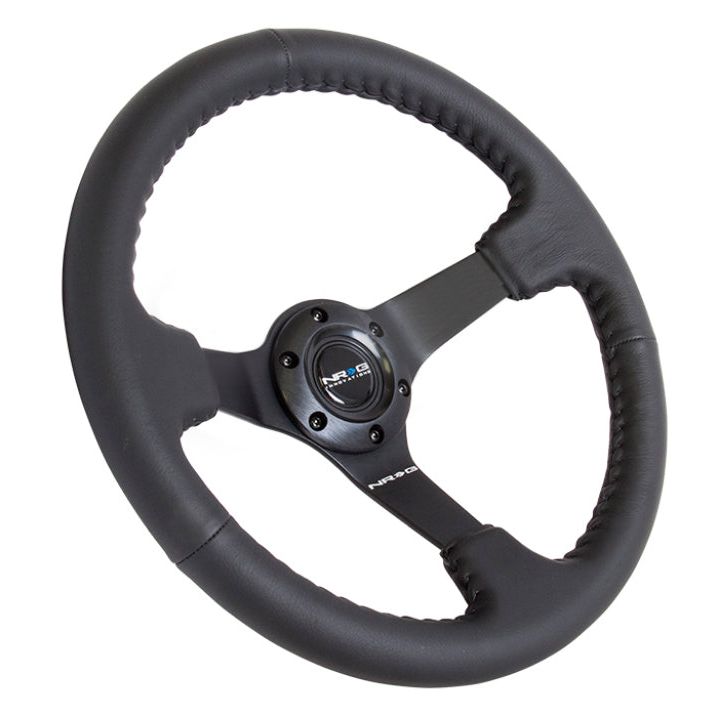 NRG Reinforced Steering Wheel (350mm / 3in. Deep) Bk Leather w/Bk BBall Stitch (Odi Bakchis Edition)-tuningsupply.com