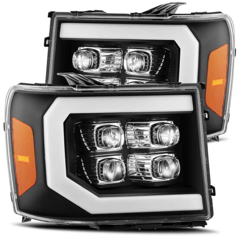 AlphaRex 07-13 GMC 1500HD NOVA LED Proj Headlight Plank Style Gloss Blk w/Activ Light/Seq Signal/DRL-tuningsupply.com