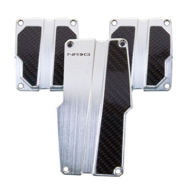 NRG Brushed Aluminum Sport Pedal M/T - Silver w/Black Carbon-tuningsupply.com