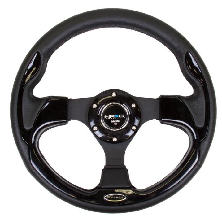 NRG Reinforced Steering Wheel (320mm) Blk w/Gloss Black Trim-tuningsupply.com