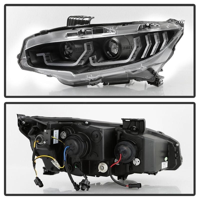 Spyder 16-18 Honda Civic 4Dr w/LED Seq Turn Sig Lights Proj Headlight - Black - PRO-YD-HC16-SEQ-BK - SMINKpower Performance Parts SPY5086099 SPYDER