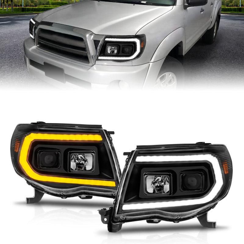 ANZO 05-11 Toyota Tacoma Projector Headlights w/Light Bar Switchback Black Housing-tuningsupply.com