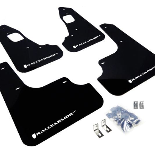 Rally Armor 08-17 Mitsubishi EVO X Black UR Mud Flap w/ White Logo-tuningsupply.com