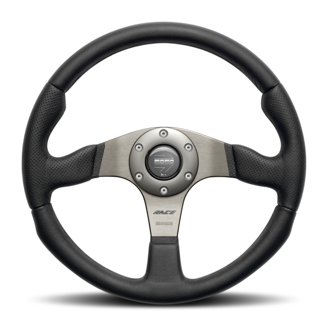 Momo Race Steering Wheel 350 mm - Black Leather/Anth Spokes-tuningsupply.com