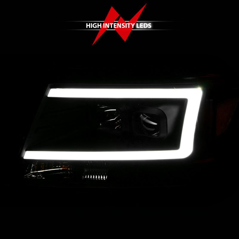 ANZO 2004-2008 Ford  F-150 Projector Headlights w/ Light Bar Black Housing-tuningsupply.com