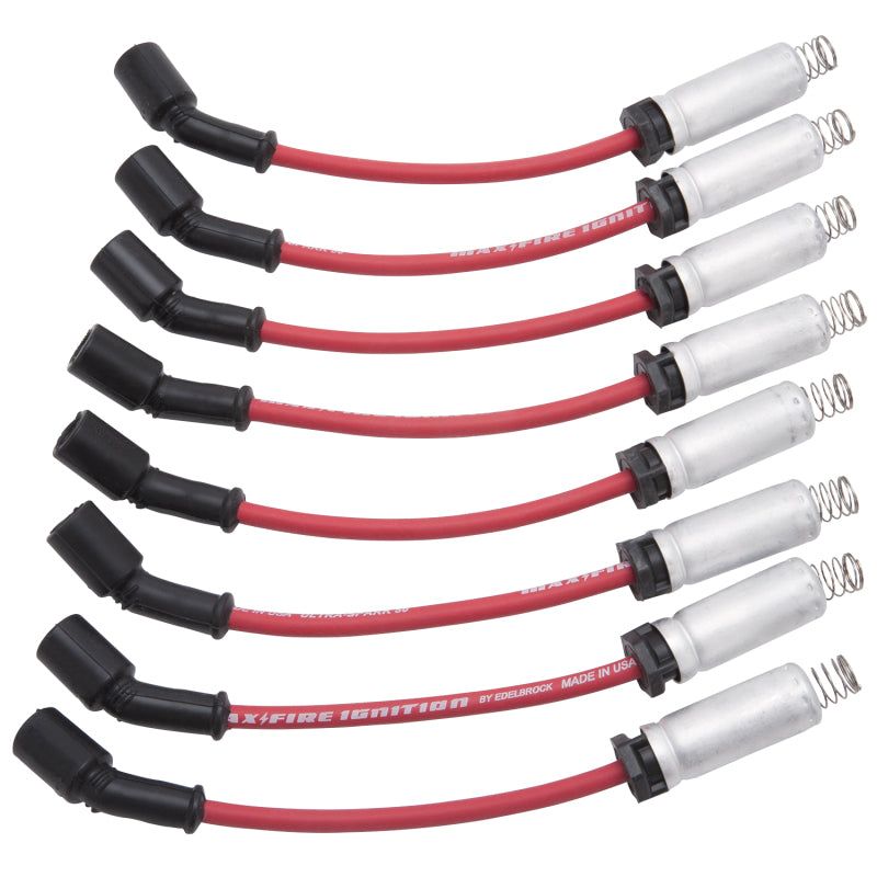 Edelbrock Spark Plug Wire Set LS Truck w/ Metal Sleeves 99-15 50 Ohm Resistance Red Wire (Set of 8)-tuningsupply.com