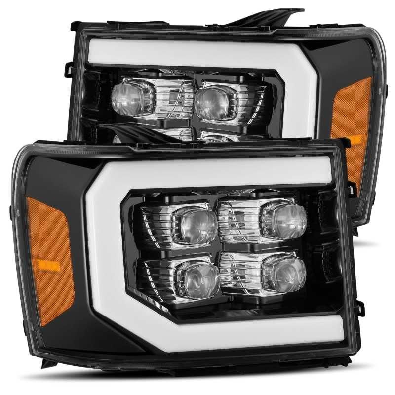 AlphaRex 07-13 GMC 1500HD NOVA LED Proj Headlights Plank - Jet Black w/Activ Light/Seq Signal/DRL-tuningsupply.com