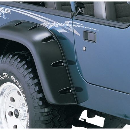 Bushwacker 87-95 Jeep Wrangler Cutout Style Flares 4pc Cutting Optional Not Renegade - Black-tuningsupply.com