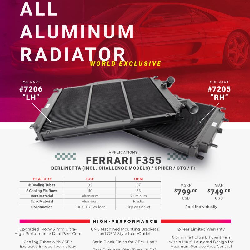 CSF Ferrari F355 High Performance All-Aluminum Radiator - Right-tuningsupply.com