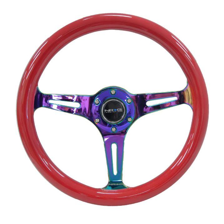 NRG Classic Wood Grain Steering Wheel (350mm) Red Grip w/Neochrome 3-Spoke Center-Steering Wheels-NRG-NRGST-015MC-RD-SMINKpower Performance Parts