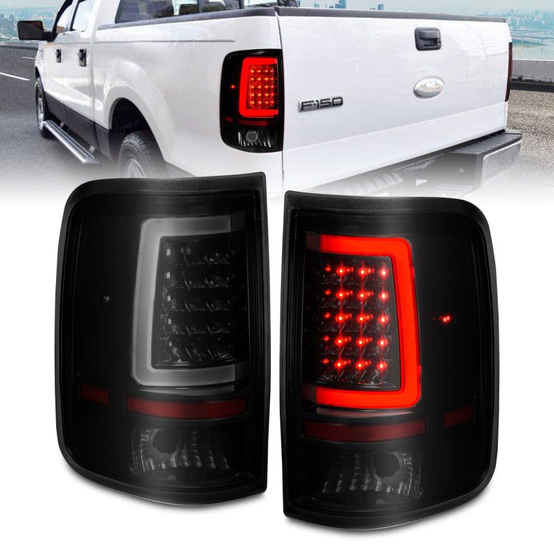 ANZO 2004-2006 Ford F-150 LED Tail Lights w/ Light Bar Black Housing Smoke Lens-tuningsupply.com