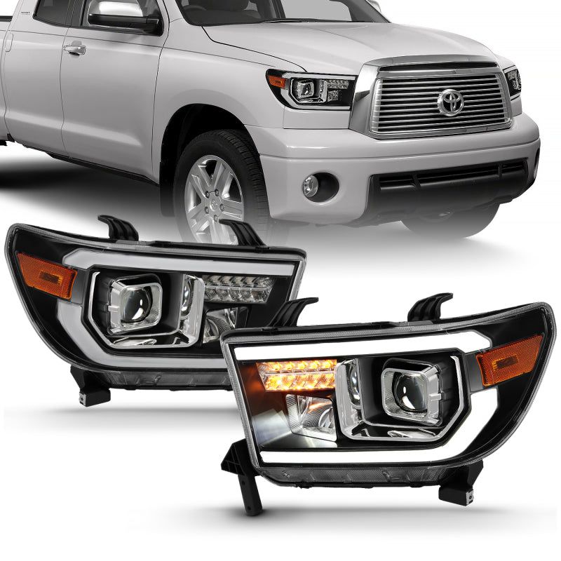 ANZO 2007-2014 Toyota Tundra Projector Light Bar H.L Black Amber(Led High Beam) (Halogen Version)-tuningsupply.com