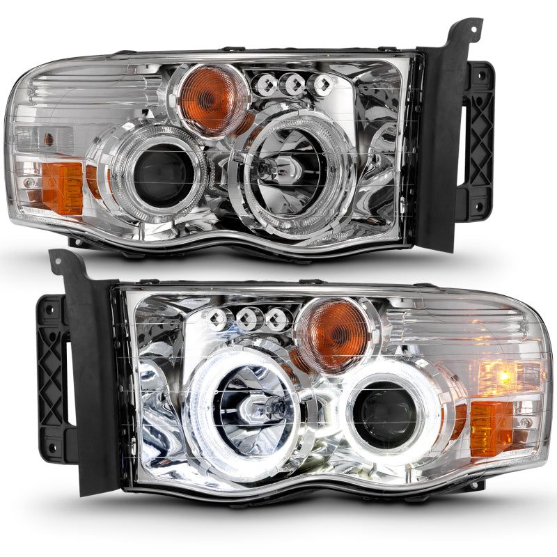 ANZO 2002-2005 Dodge Ram 1500 Projector Headlights w/ Halo Chrome Clear Amber-tuningsupply.com