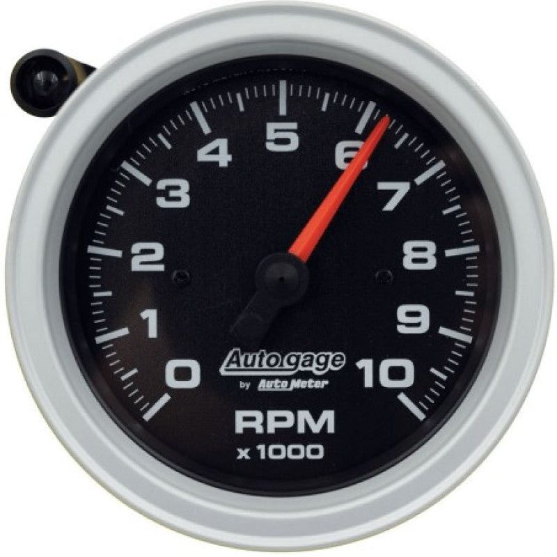 AutoMeter Tachometer Gauge 10K RPM 3 3/4in Pedestal w/Ext. Shift-Light - Black Dial/Black Case-tuningsupply.com