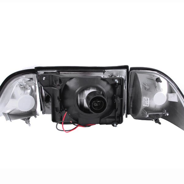 ANZO 1987-1993 Ford Mustang Crystal Headlights Black w/ Corner Lights 3pc-tuningsupply.com