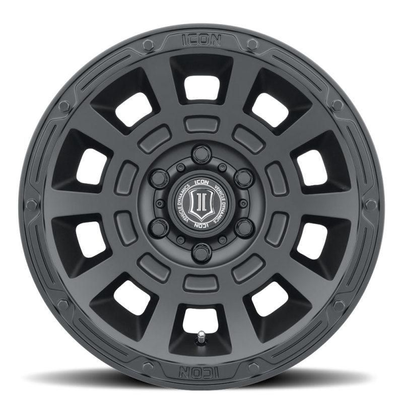 ICON Thrust 17x8.5 6x5.5 0mm Offset 4.75in BS Satin Black Wheel-tuningsupply.com