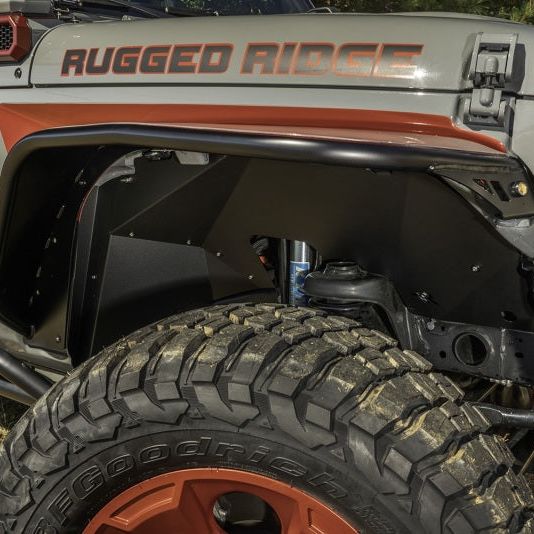 Rugged Ridge Inner Fender Liners Frnt Aluminum Black 18-20 Jeep Wrangler JL-Fender Flares-Rugged Ridge-RUG11615.61-SMINKpower Performance Parts