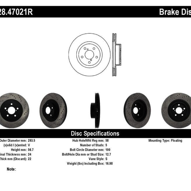 StopTech Drilled Sport Brake Rotor-Brake Rotors - Drilled-Stoptech-STO128.47021R-SMINKpower Performance Parts