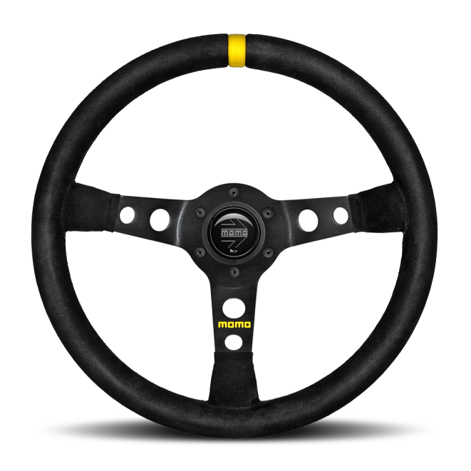 Momo MOD07 Steering Wheel 350 mm -  Black Suede/Black Spokes/1 Stripe-tuningsupply.com