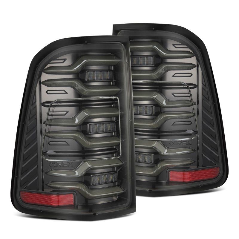 AlphaRex 19-21 Dodge Ram 1500 Luxx-Series LED Tail Lights Alpha-Black w/Activ Light/Seq Signal-tuningsupply.com