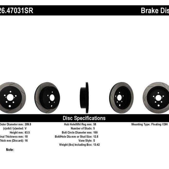 StopTech Power Slot 13 Scion FR-S / 13 Subaru BRZ Rear Right Slotted Rotor-Brake Rotors - Slotted-Stoptech-STO126.47031SR-SMINKpower Performance Parts