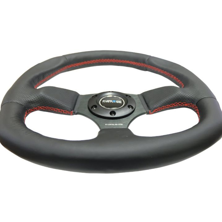 NRG Reinforced Steering Wheel (320mm Horizontal / 330mm Vertical) Leather w/Red Stitching-tuningsupply.com