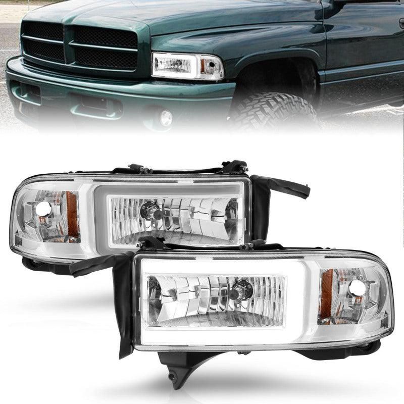 ANZO 94-02 Dodge RAM Crystal Headlight - w/ Light Bar Chrome Housing-tuningsupply.com