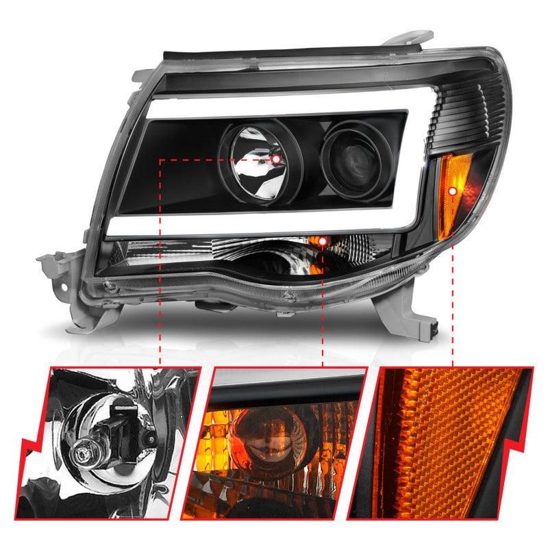 ANZO 05-09 Toyota Tacoma Projector Light Bar Style Headlights w/ C Light Bar-tuningsupply.com