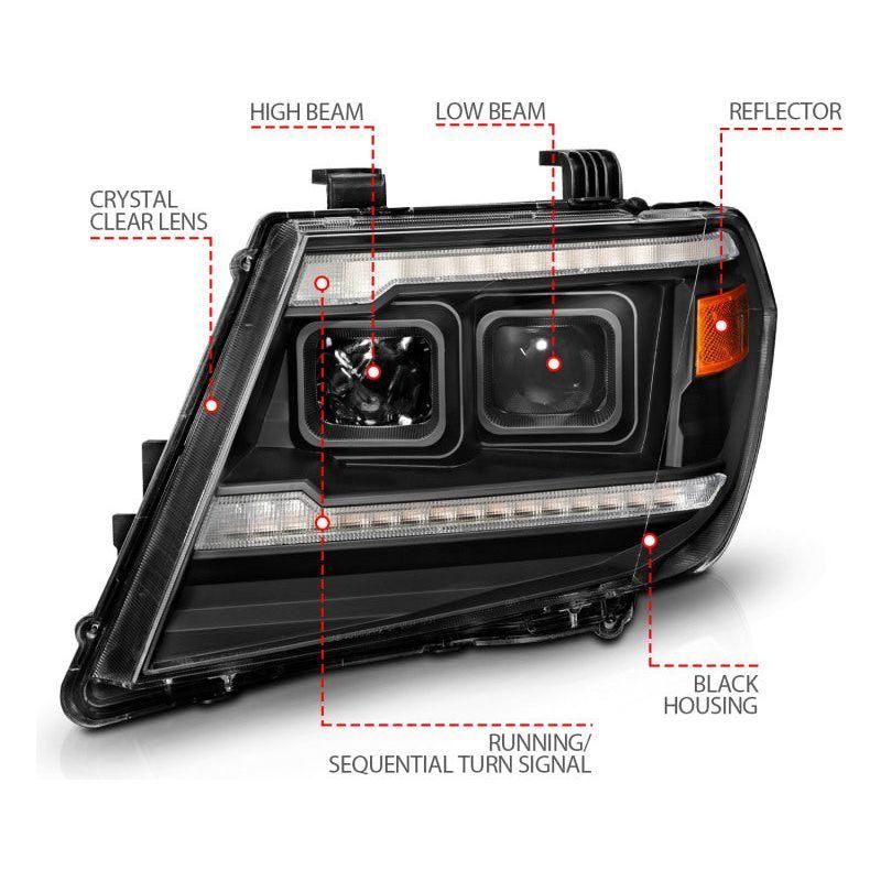 ANZO 09-20 Nissan Frontier Black Projector Plank Style DRL w/ Switchback & Sequential LED DRL-tuningsupply.com