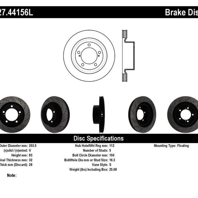 StopTech 07-09 Toyota Tundra / 08-09 Toyota Sequoia Front Left Slotted & Drilled Rotor-Brake Rotors - Slot & Drilled-Stoptech-STO127.44156L-SMINKpower Performance Parts