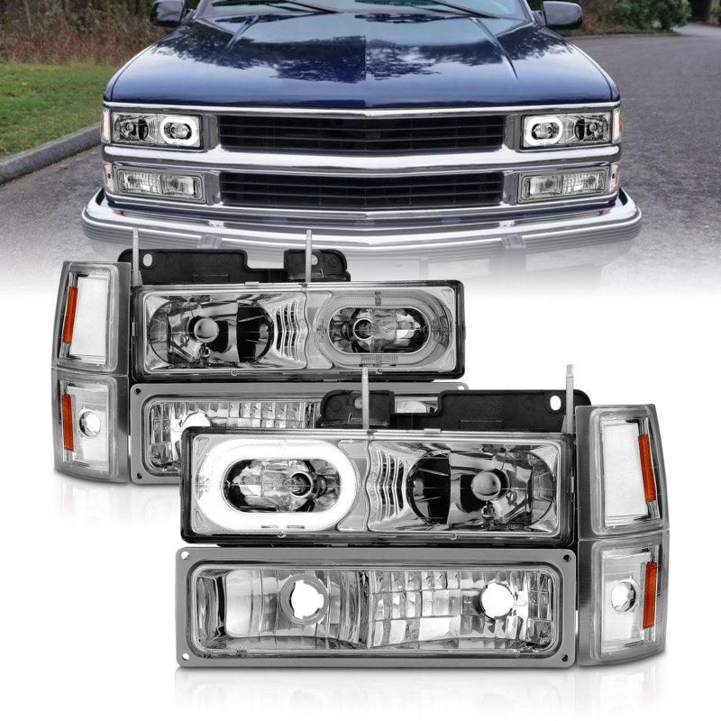 ANZO 88-98 Chevrolet C1500 Crystal Headlights Chrome Housing w/ Signal and Side Marker Lights-tuningsupply.com