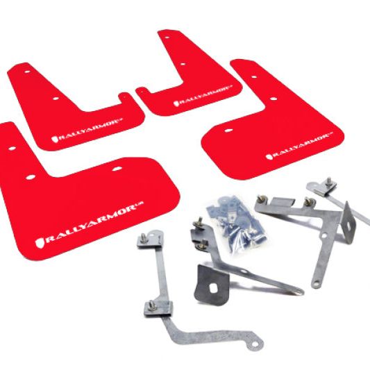 Rally Armor 11-14 Subaru WRX/STI (Sedan Only) Red UR Mud Flap w/White Logo-tuningsupply.com