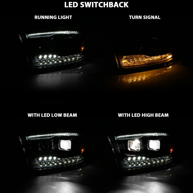 ANZO 2009-2018 Dodge Ram 1500 Led Projector Plank Style Switchback H.L Halo Black Amber (OE Style)-tuningsupply.com