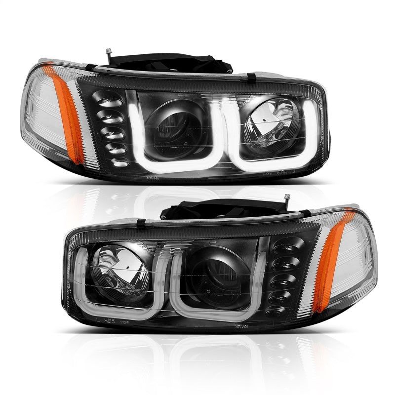 ANZO 1999-2006 Gmc Sierra 1500 Projector Headlights w/ U-Bar Black-tuningsupply.com