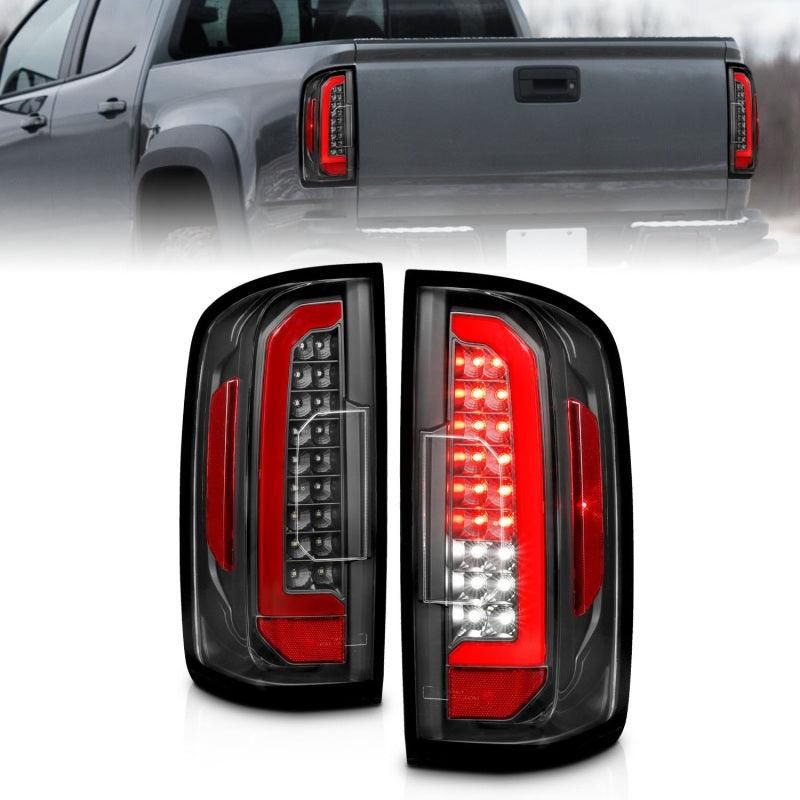 ANZO 15-21 Chevrolet Colorado Full LED Tail Lights w/ Red Lightbar Black Housing Clear Lens-tuningsupply.com