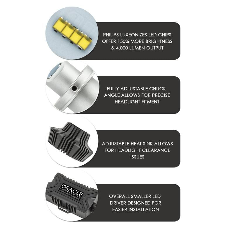 Oracle H1 4000 Lumen LED Headlight Bulbs (Pair) - 6000K SEE WARRANTY-tuningsupply.com