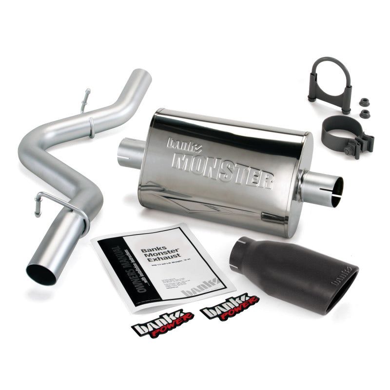 Banks Power 97-99 Jeep 2.5/4.0L Wrangler Slip Fit Cat Monster Exh Sys - SS Single Exh w/ Blk Tip-tuningsupply.com