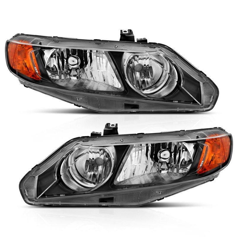 ANZO 2006-2011 Honda Civic 4 Door Crystal Headlight Black Amber (OE Replacement)-tuningsupply.com