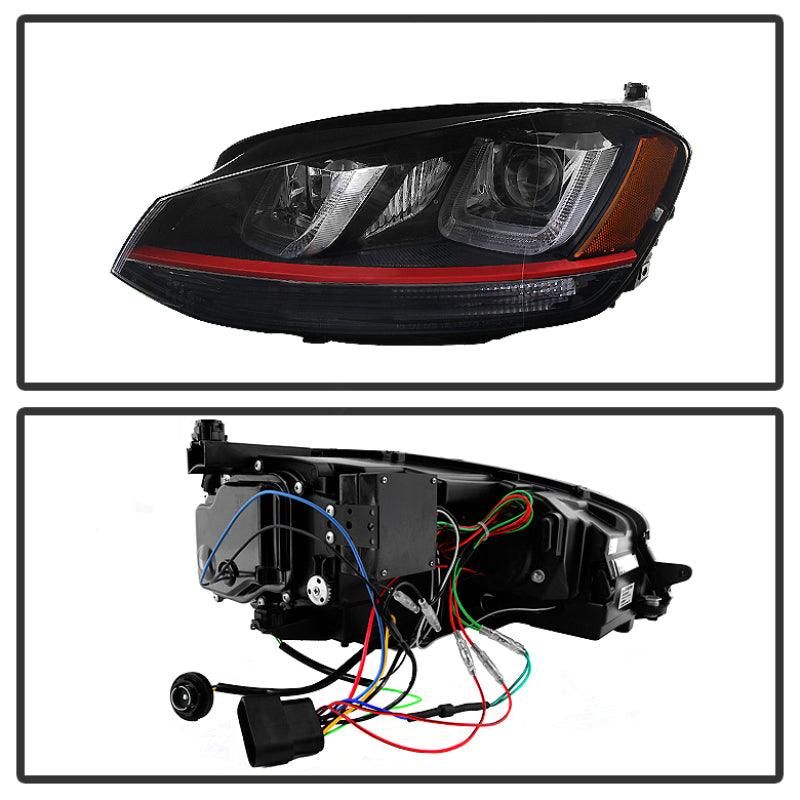 Spyder Volkswagen Golf VII 14-16 Projector Headlights DRL LED Red Stripe Blk PRO-YD-VG15-RED-DRL-BK - SMINKpower Performance Parts SPY5080592 SPYDER