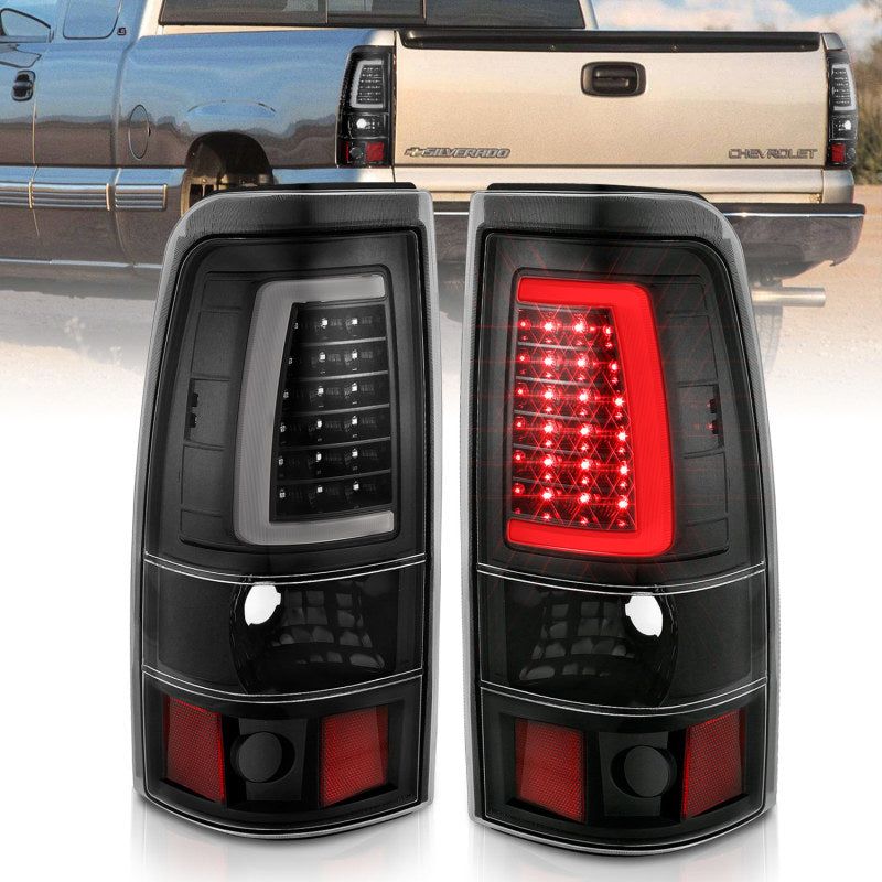 ANZO 1999-2002 Chevy Silverado 1500 LED Taillights Plank Style Black w/Clear Lens-tuningsupply.com