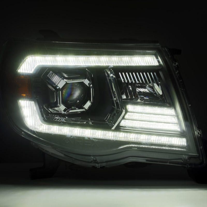 AlphaRex 05-11 Toyota Tacoma LUXX LED Projector Headlights Plank Style Alpha Black w/Activ Light/DRL-tuningsupply.com