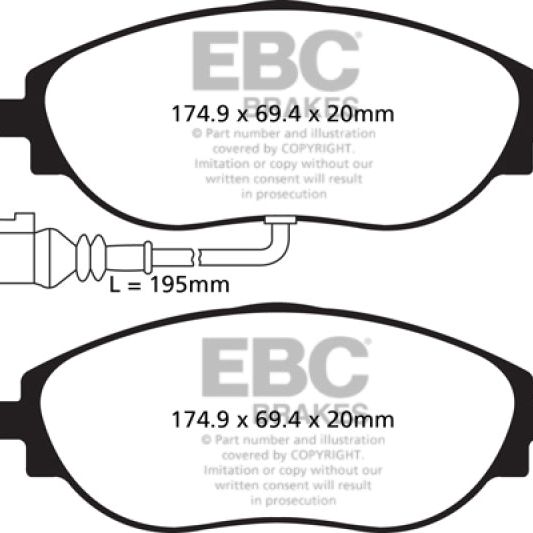 EBC 12+ Volkswagen CC 3.6 Greenstuff Front Brake Pads-tuningsupply.com