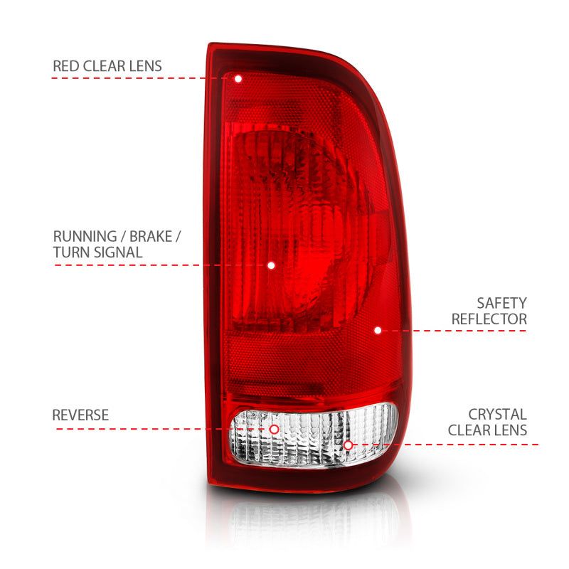 ANZO 1997-2003 Ford F-150 Taillight Red/Clear Lens (OE Replacement)-tuningsupply.com