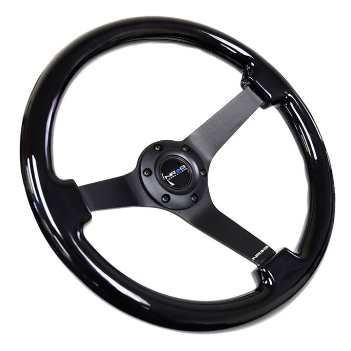 NRG Reinforced Steering Wheel (350mm / 3in. Deep) Black w/Black Chrome Solid 3-Spoke Center-tuningsupply.com