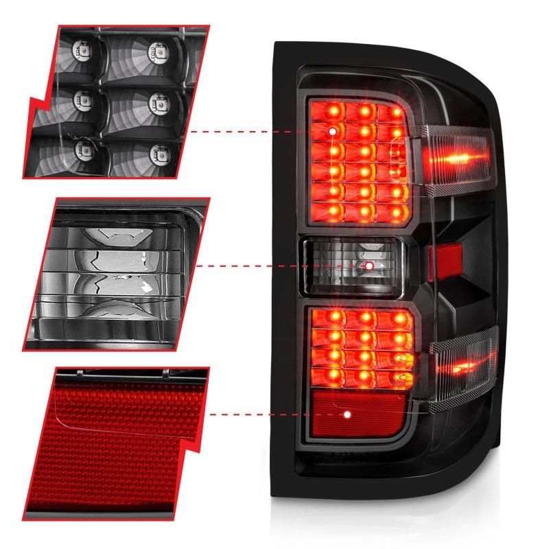 ANZO 15-19 Chevy Silverado 2500HD/3500HD (Factory Halogen Only) LED Tail Lights Black w/Clear Lens-tuningsupply.com