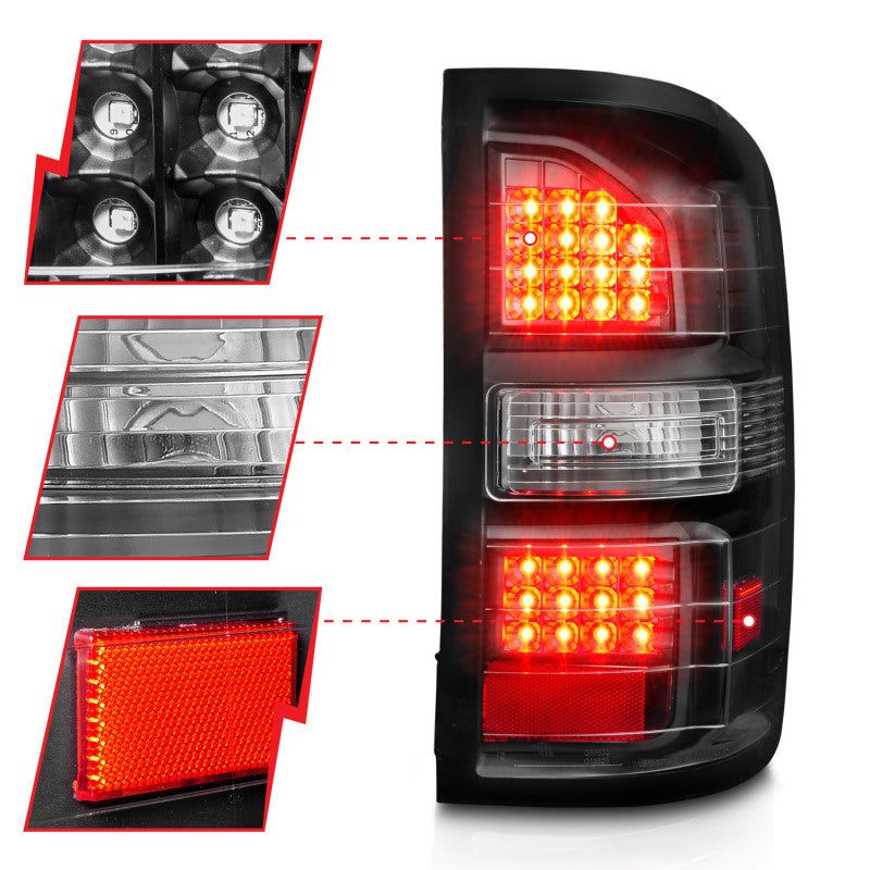 ANZO 2014-2018 GMC Sierra LED Tail Lights Black Housing Clear Lens-tuningsupply.com