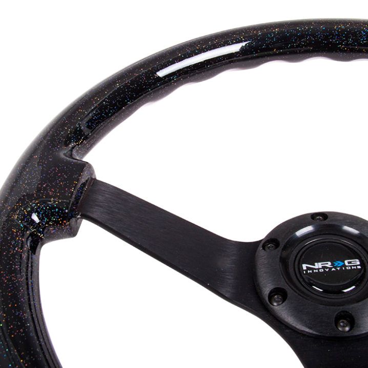 NRG Reinforced Steering Wheel (350mm / 3in Deep) Classic Blk Sparkle Wood Grain w/Blk 3-Spoke Center-tuningsupply.com